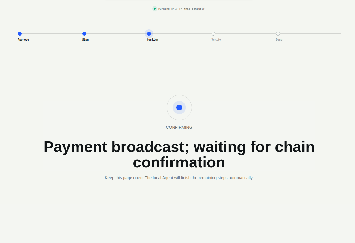 EntPay waiting for the Entcoin transaction confirmation
